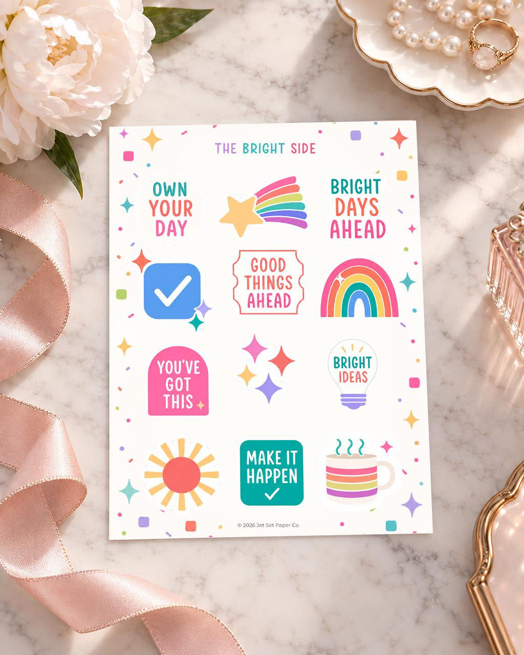 The Bright Side Sticker Sheet | Inspirational Matte Vinyl Planner Stickers | Colorful Rainbow Decals