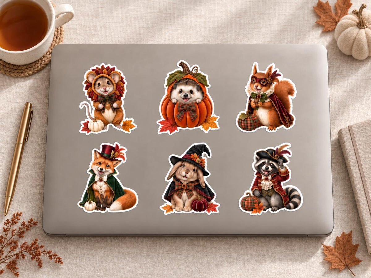 Woodland Halloween Sticker Pack | Fall Animal Decals (6 Pack)