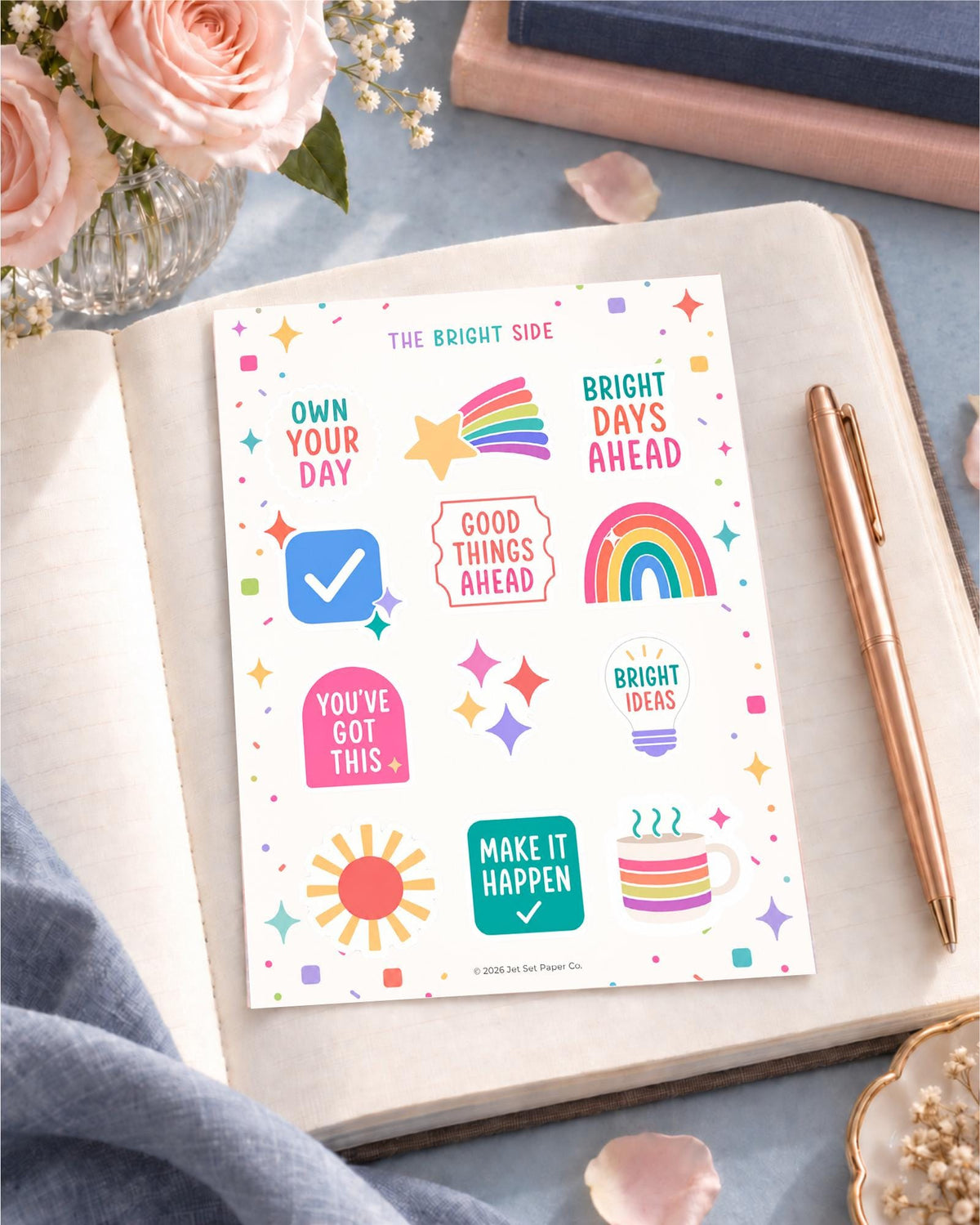 The Bright Side Sticker Sheet | Inspirational Matte Vinyl Planner Stickers | Colorful Rainbow Decals
