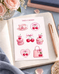 Très Cherry Sticker Sheet | Pink Bow, Macarons, Cupcake Decals (Matte Vinyl)