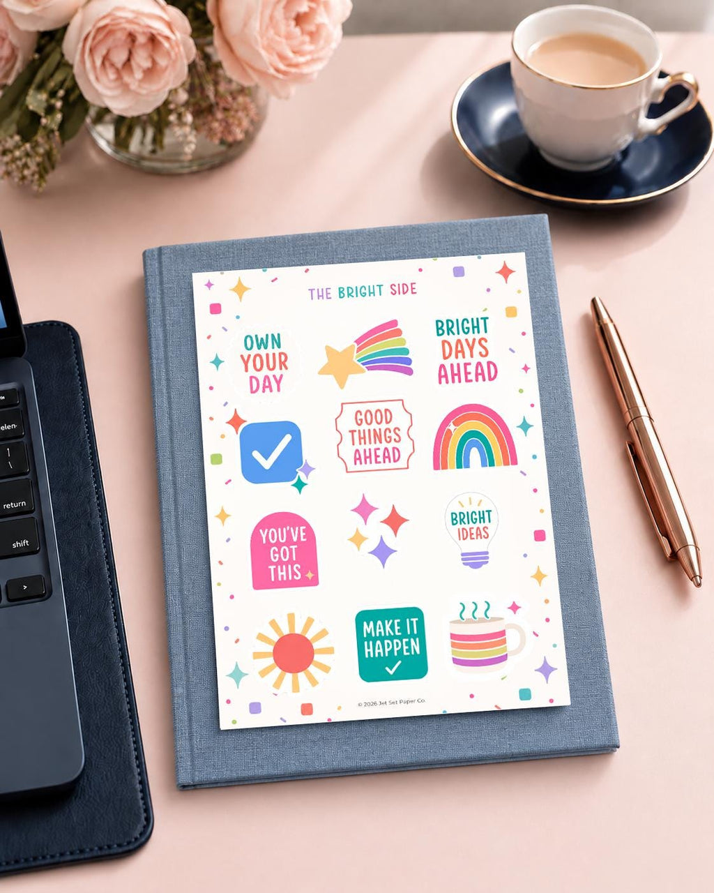 The Bright Side Sticker Sheet | Inspirational Matte Vinyl Planner Stickers | Colorful Rainbow Decals