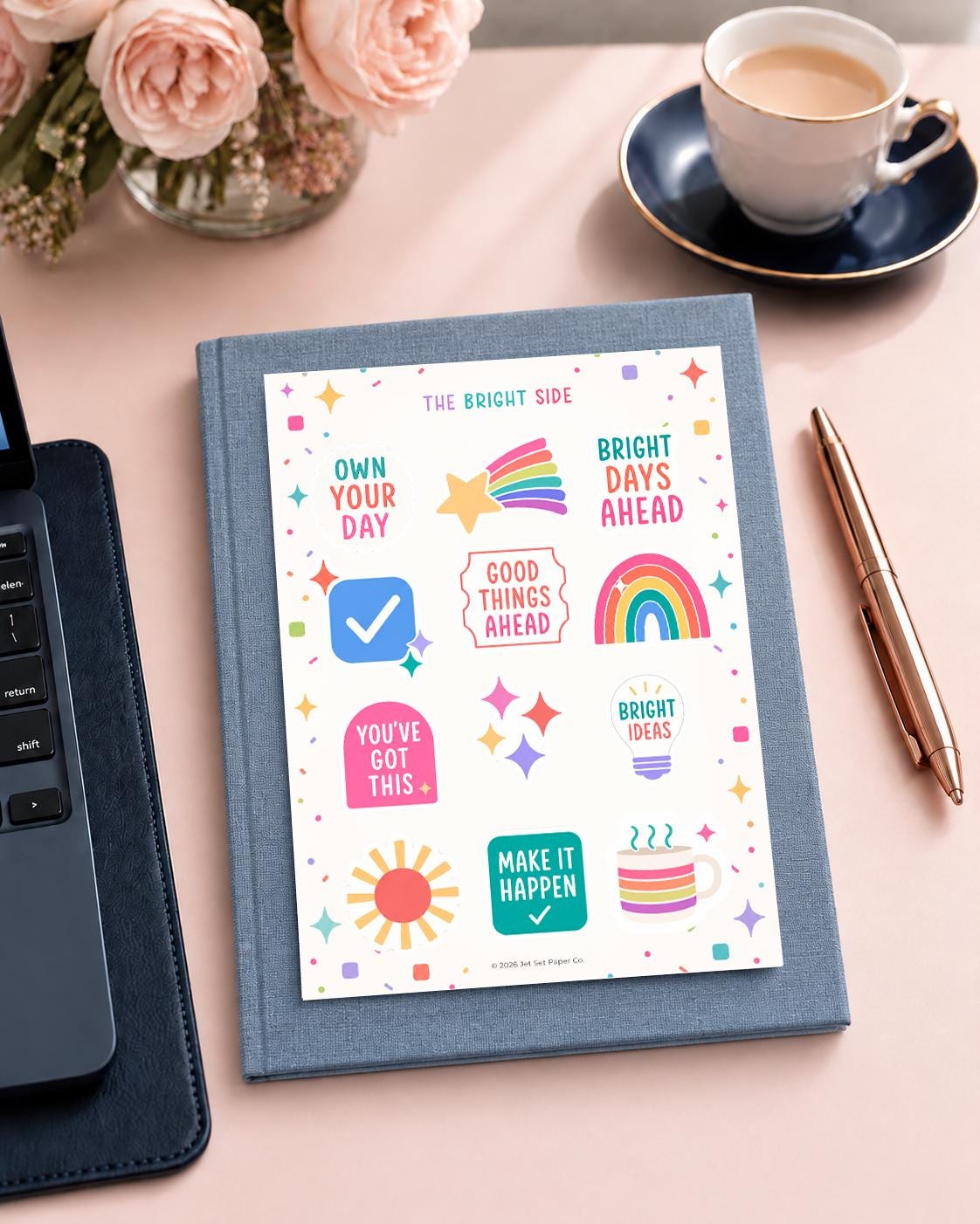 The Bright Side Sticker Sheet | Inspirational Matte Vinyl Planner Stickers | Colorful Rainbow Decals