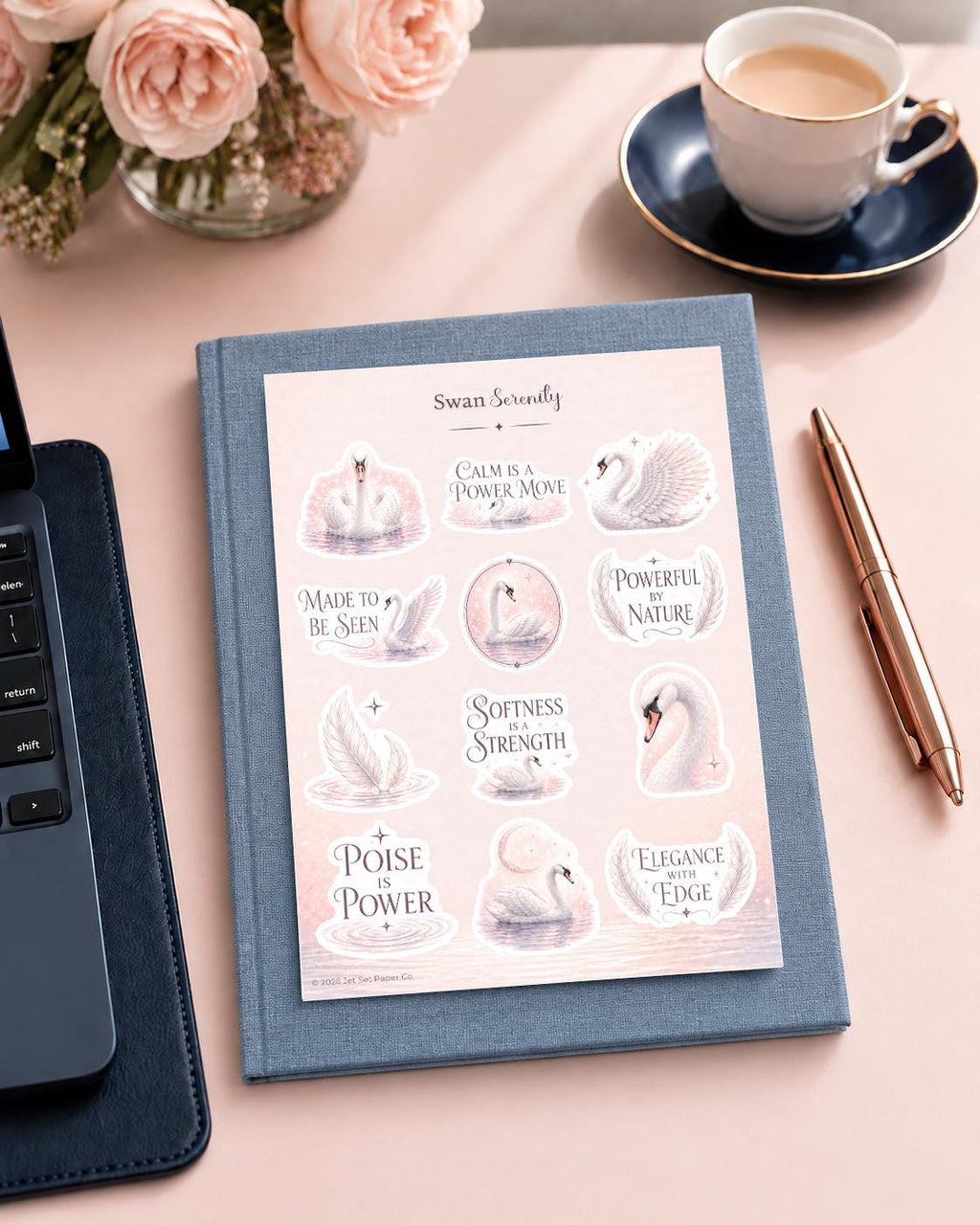 Swan Serenity Sticker Sheet | Watercolor Swans Planner Decals | Pink Swan Vinyl Decals | Soft Life Appearances