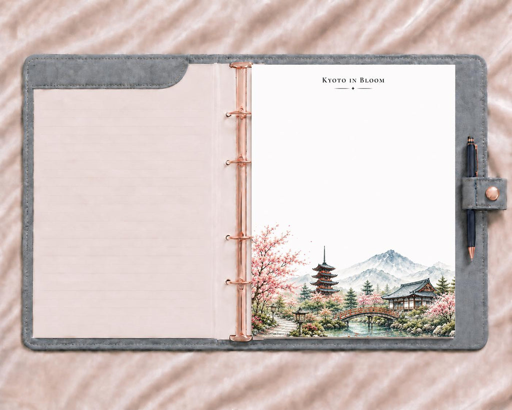 Kyoto in Bloom Notepad | Watercolor Japan Travel Desk Pad (8.5 x 11 inches)