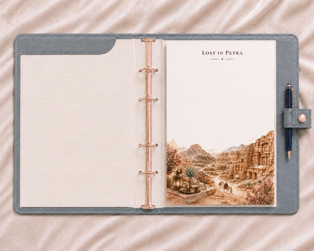 Lost in Petra Jordan Notepad | Al-Khazneh Treasury Watercolor Art (8.5x11 Inch)