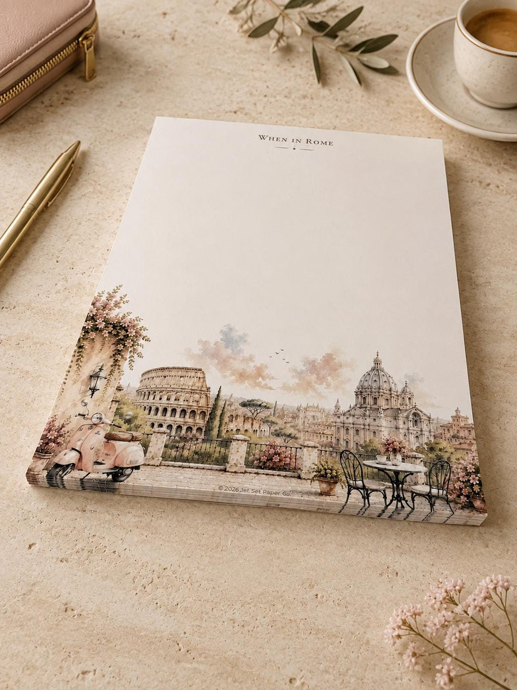 When in Rome Notepad | Watercolor Colosseum Art Desk Pad (8.5 x 11 inches)