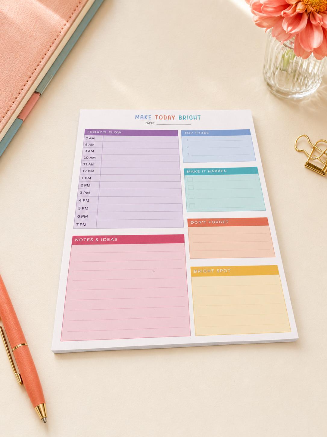Everyday Edit Full Page Notepad | Bright Planner Pad | Rainbow Daily Agenda Memo Pad