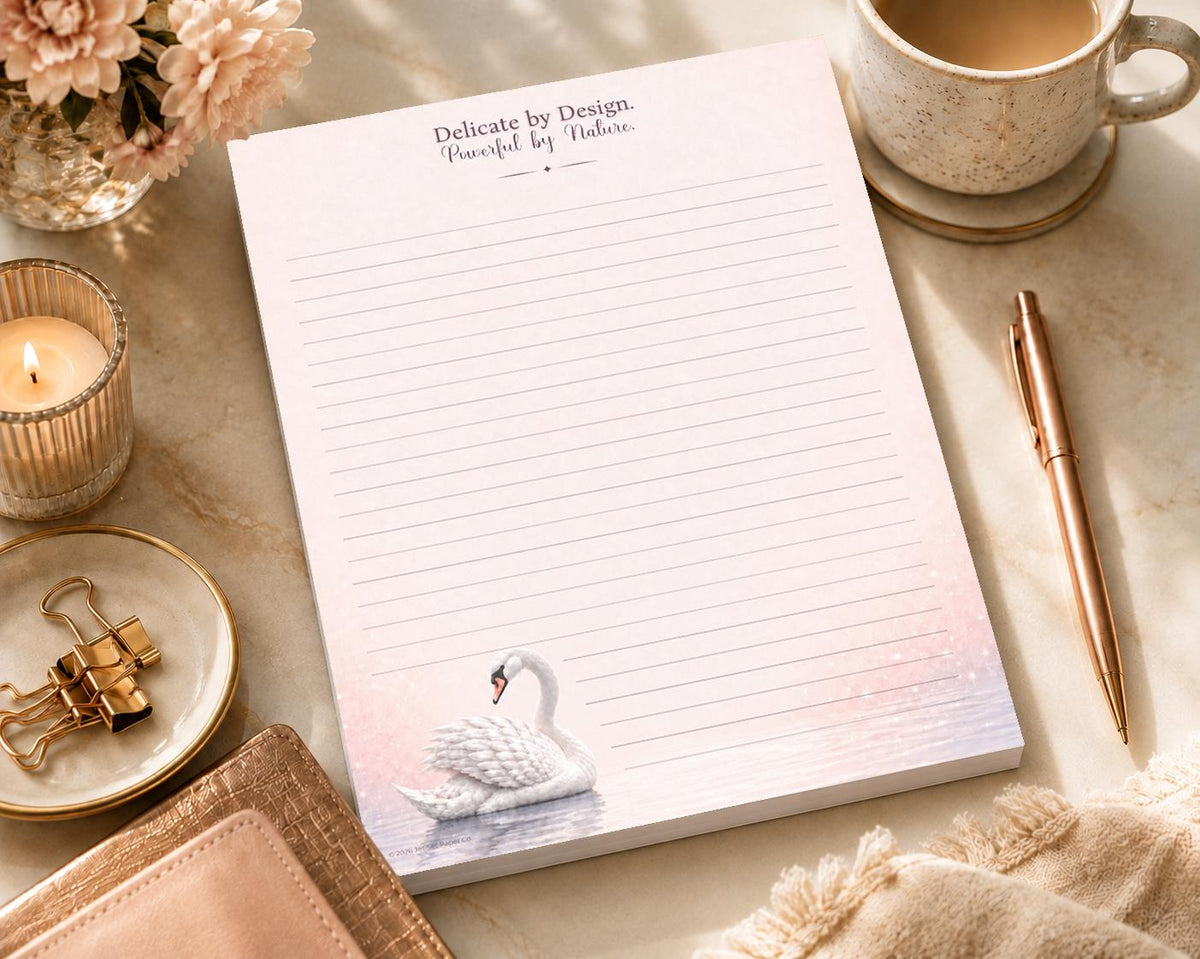 Swan Serenity Notepad | Blush Pink Watercolor Swan Design (8.5 x 11 inches)