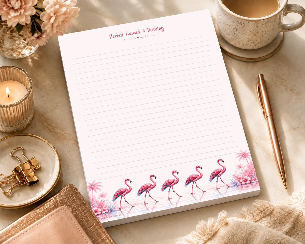 Flamingo Tropical Notepad | Watercolor Paradise Desk Pad (8.5 x 11 inches)