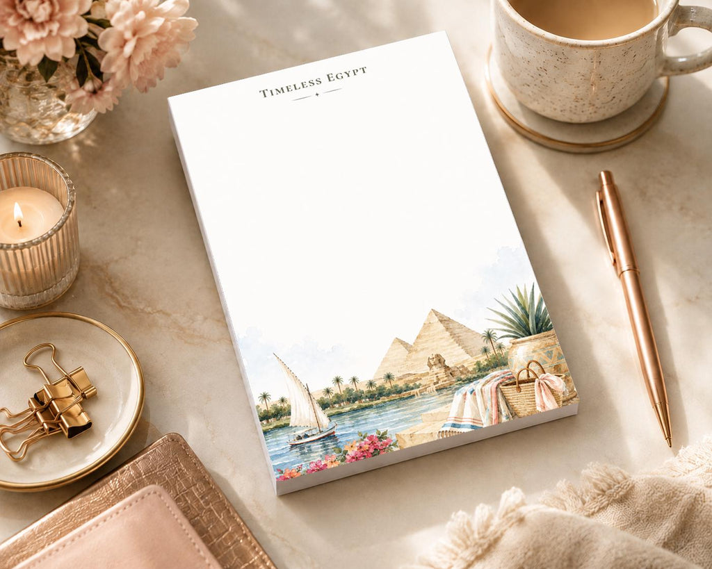Passport Series Mini Notepad | Timeless Egypt Travel Pad | Ancient Pyramids Watercolor Illustration