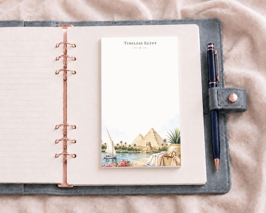 Passport Series Mini Notepad | Timeless Egypt Travel Pad | Ancient Pyramids Watercolor Illustration