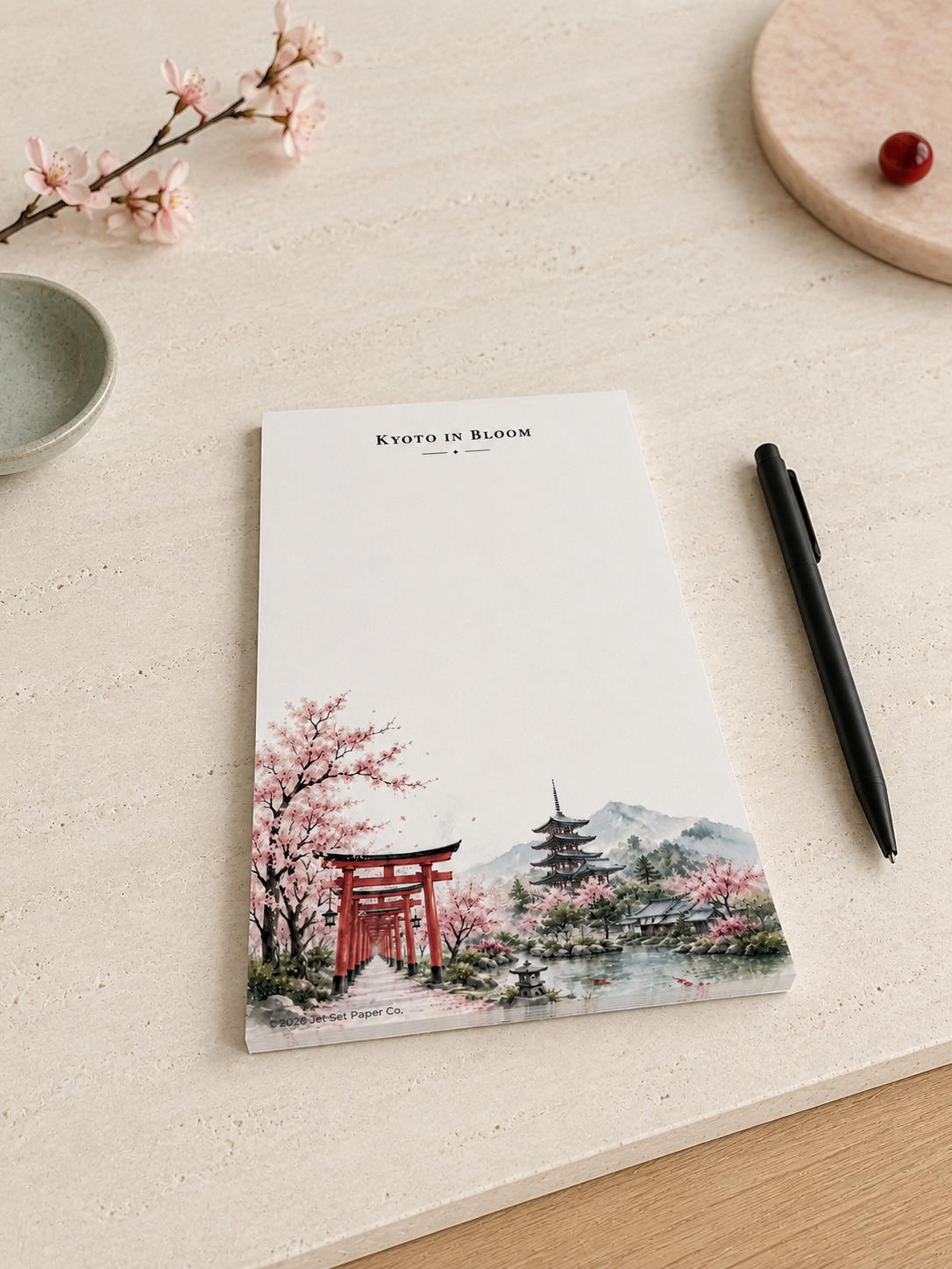 Kyoto in Bloom Notepad | Cherry Blossoms, Torii Gate, Pagoda Watercolor (5.5 x 8.5 inch)