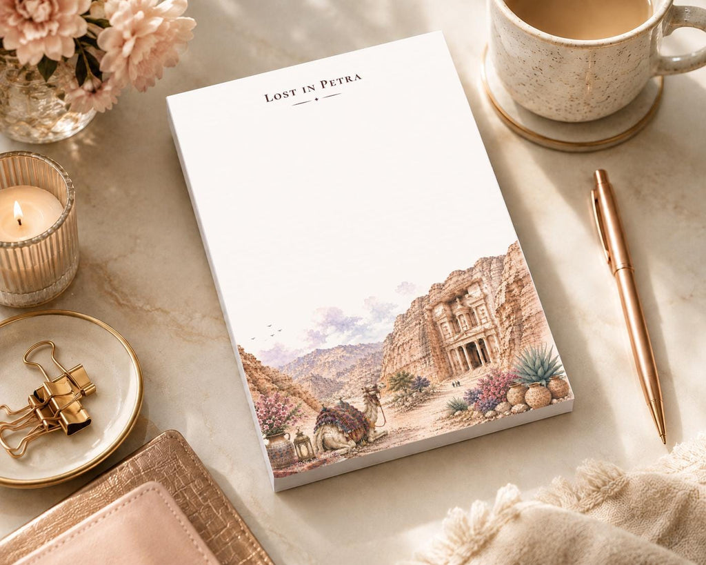 Passport Series Mini Notepad | Lost in Petra Jordan Travel Pad | Al-Khazneh Treasury Watercolor Art