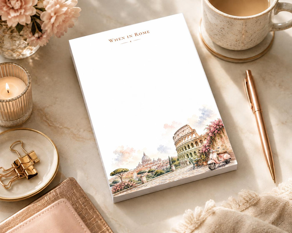 When in Rome Notepad | Roman Colosseum Watercolor Art (5.5 x 8.5 Inch)