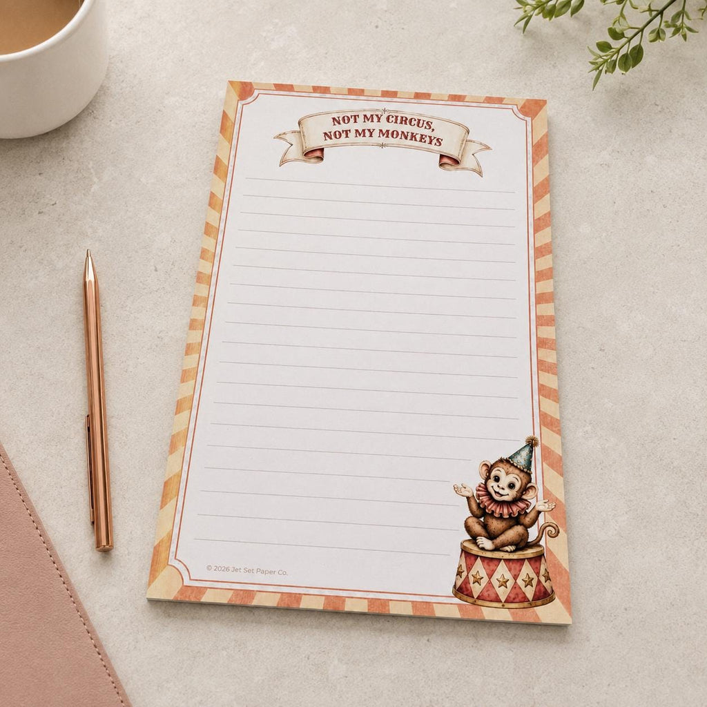 Monkey Business Notepad | Vintage Circus Humor Memo Pad (5.5 x 8.5 inches)