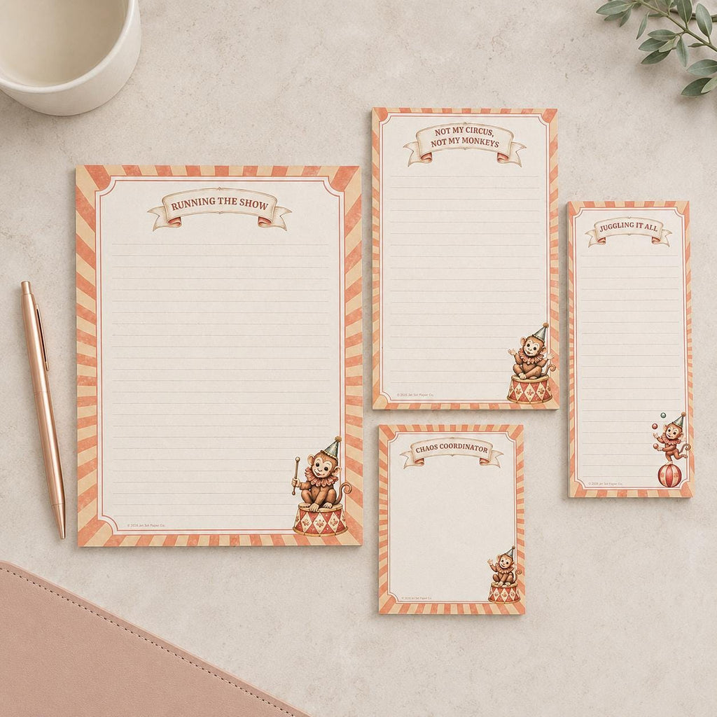 Monkey Business Notepad | Vintage Circus Humor Memo Pad (5.5 x 8.5 inches)