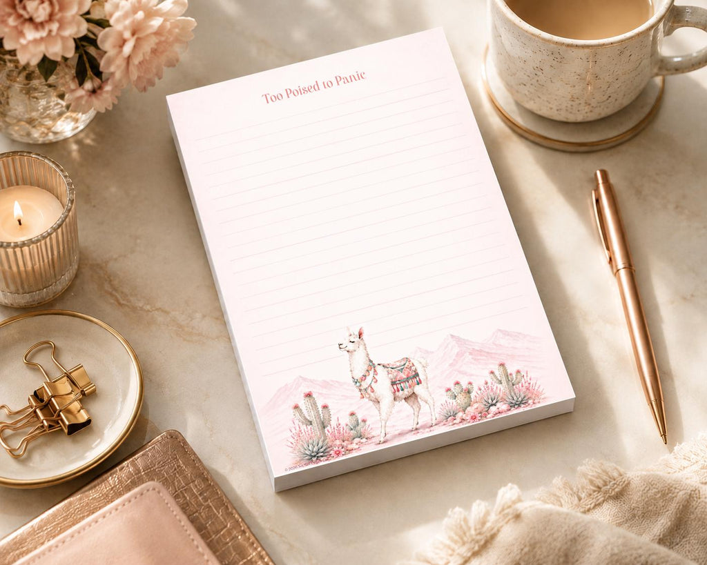 Llama Luxe Notepad | Too Poised to Panic, Desert Boho Memo Pad (5.5 x 8.5 inches)