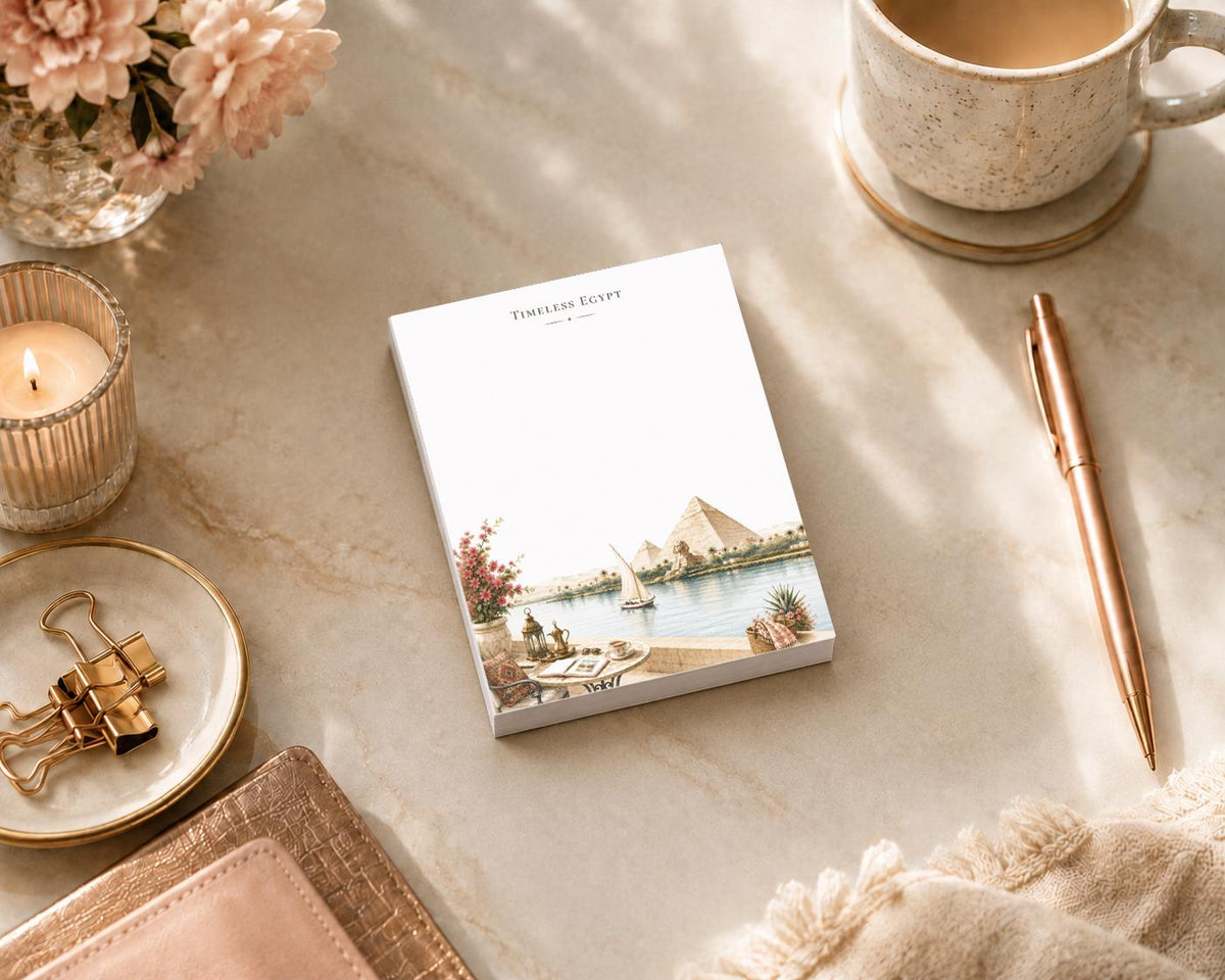 Passport Series Mini Notepad | Timeless Egypt Travel Pad | Ancient Pyramids Watercolor Illustration