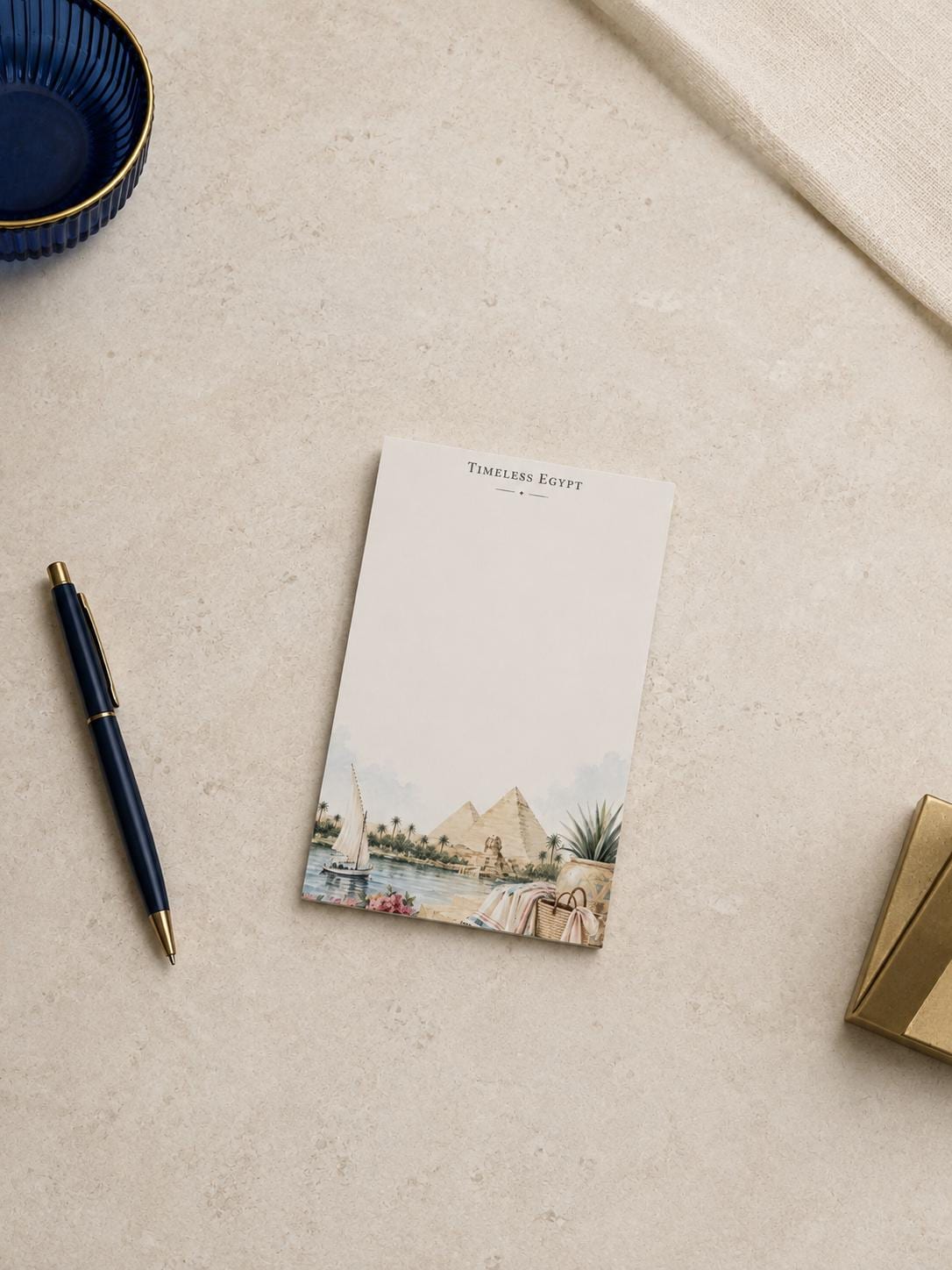 Passport Series Mini Notepad | Timeless Egypt Travel Pad | Ancient Pyramids Watercolor Illustration