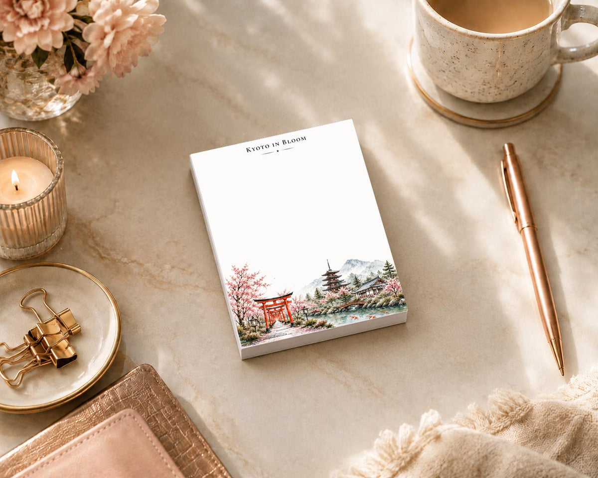 Jwt Set Paper Co. Passport Series Mini Notepad | Kyoto in Bloom Watercolor (Torii Gate, Pagoda, Cherry Blossoms)