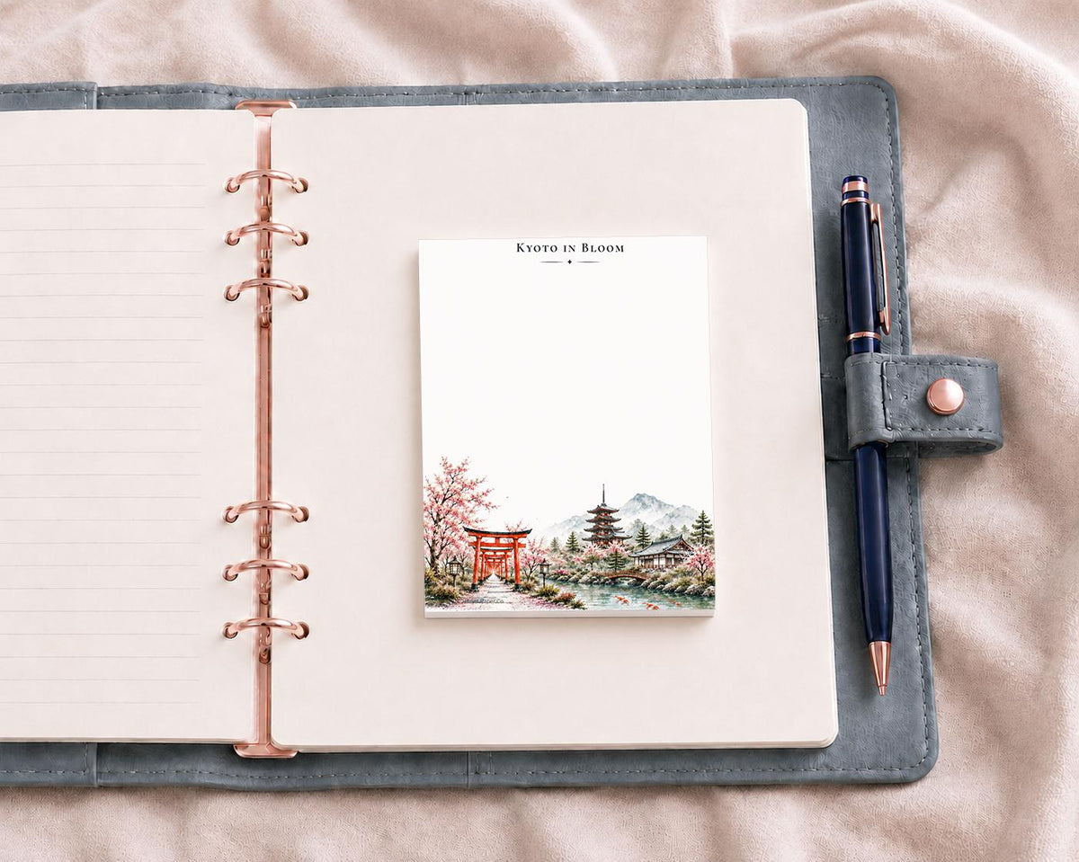 Jwt Set Paper Co. Passport Series Mini Notepad | Kyoto in Bloom Watercolor (Torii Gate, Pagoda, Cherry Blossoms)