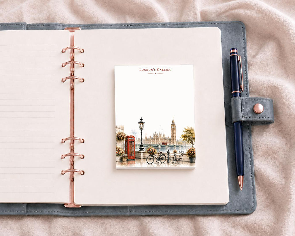 London Calling Mini Notepad | Watercolor Big Ben, Telephone Box Stationery