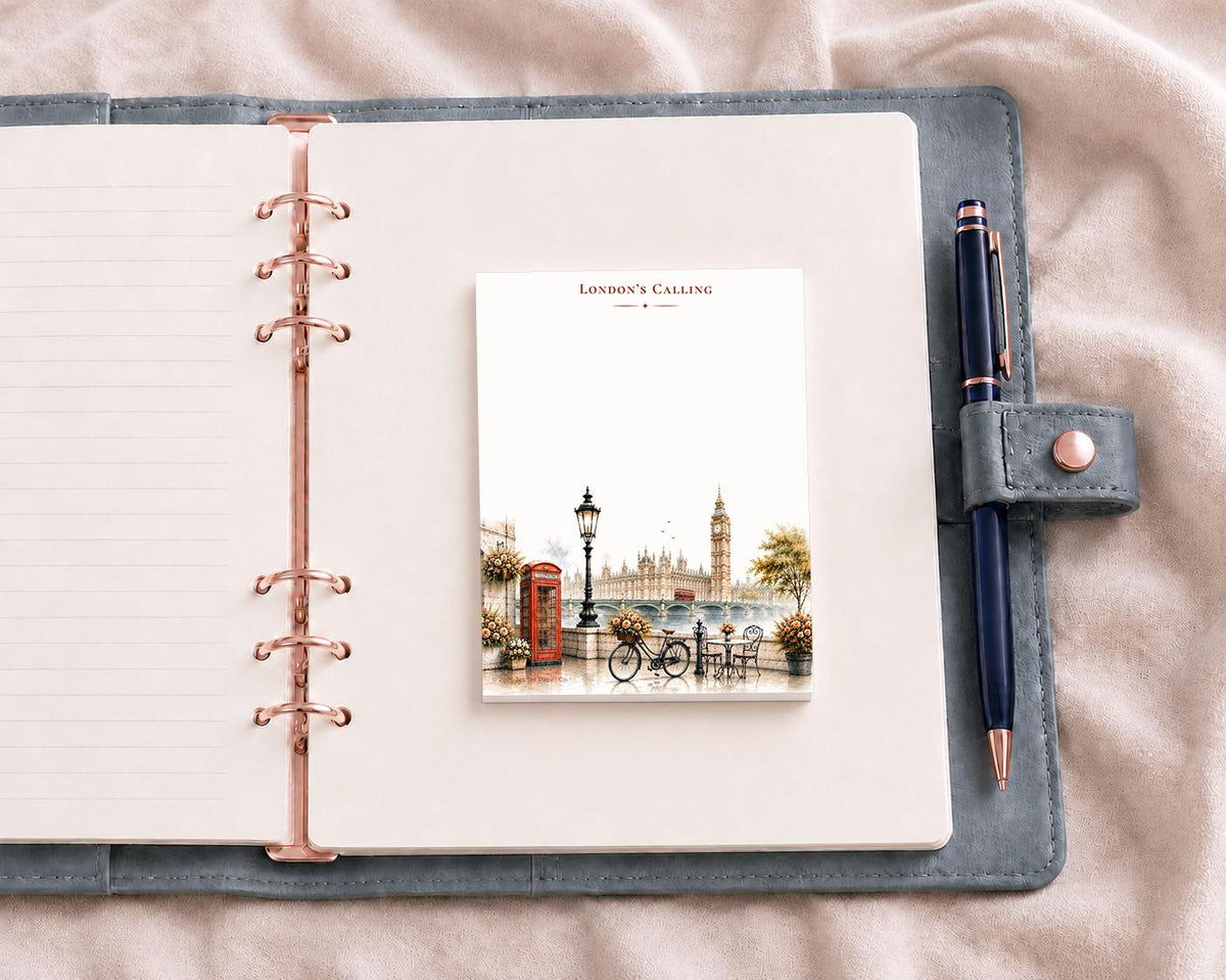 London Calling Mini Notepad | Watercolor Big Ben, Telephone Box Stationery