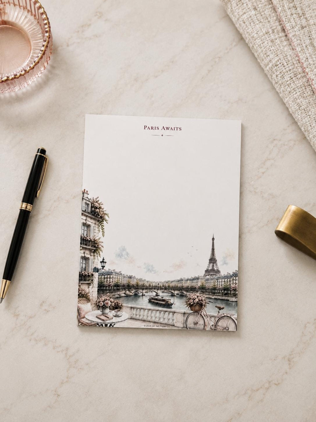Paris Awaits Mini Notepad | Watercolor Eiffel Tower Travel Memo Pad