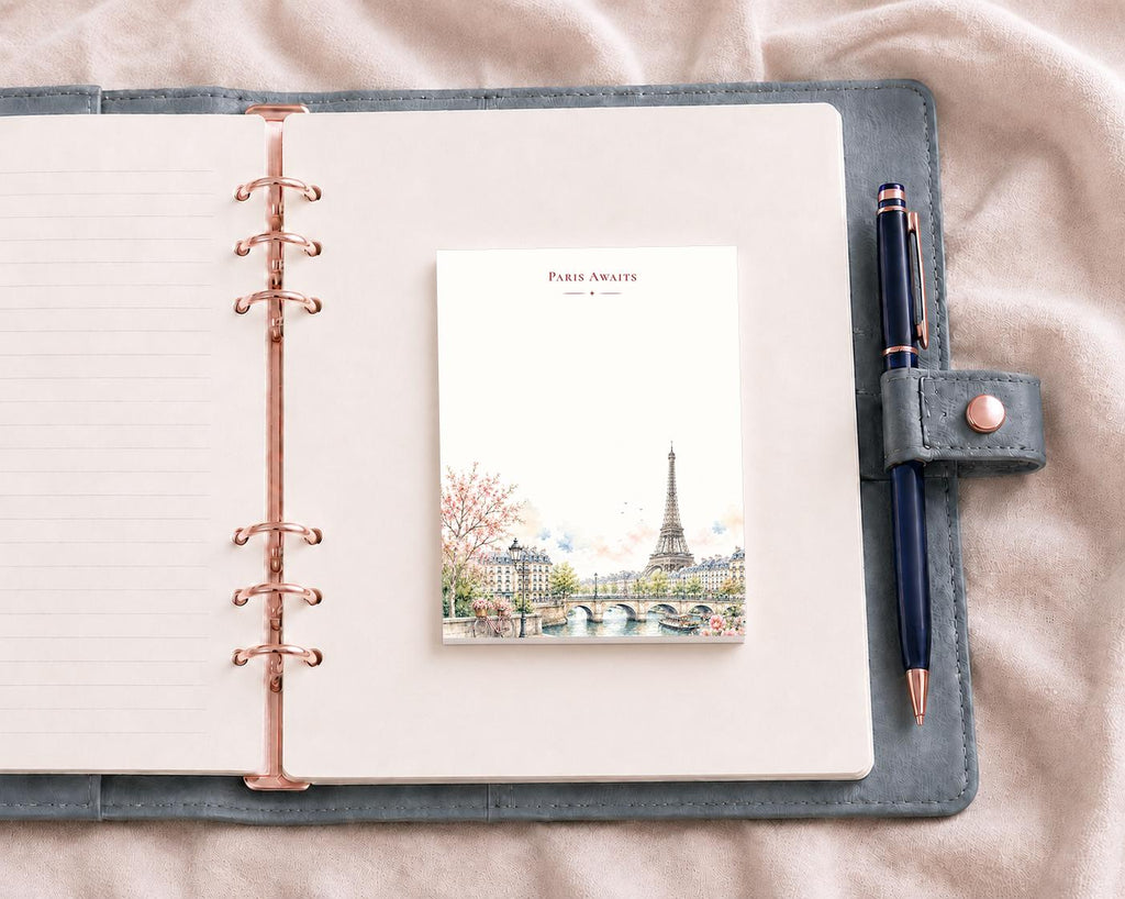 Paris Awaits Mini Notepad | Watercolor Eiffel Tower Travel Memo Pad