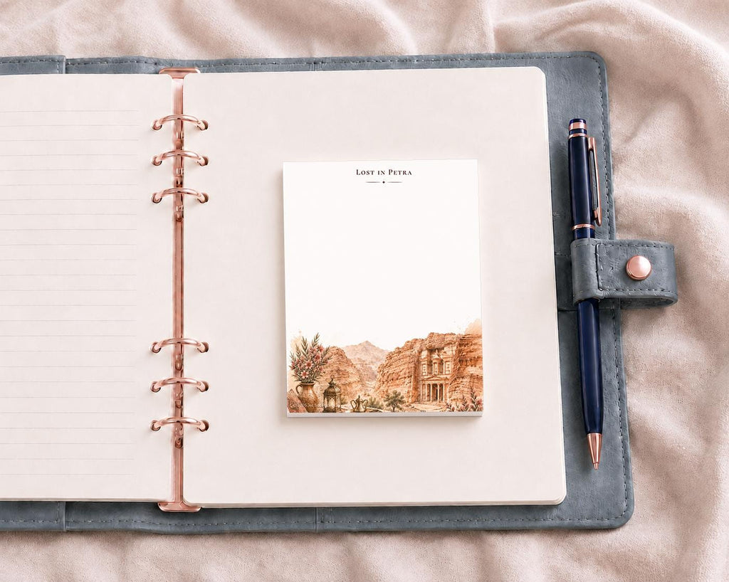 Passport Series Mini Notepad | Lost in Petra Jordan Travel Pad | Al-Khazneh Treasury Watercolor Art