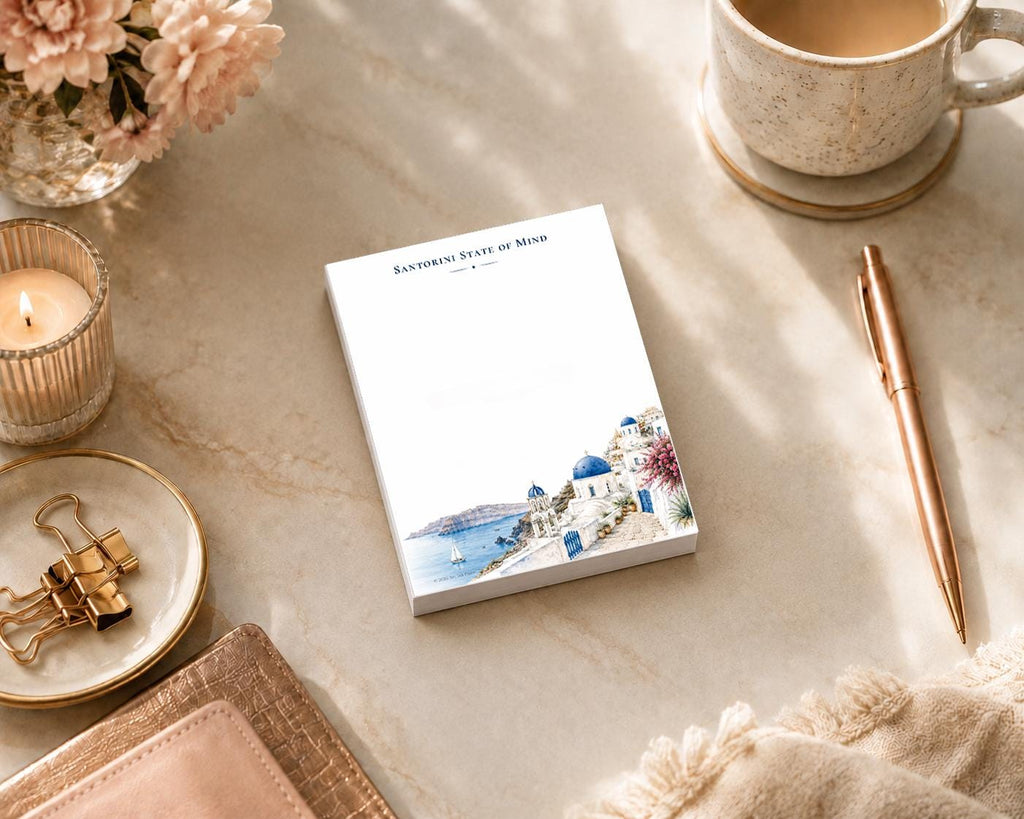 Santorini Watercolor Mini Notepad | Greek Island Travel Memo Pad (Jet Set Paper Co.)