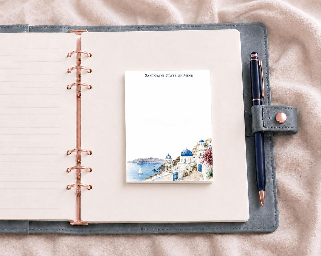 Santorini Watercolor Mini Notepad | Greek Island Travel Memo Pad (Jet Set Paper Co.)