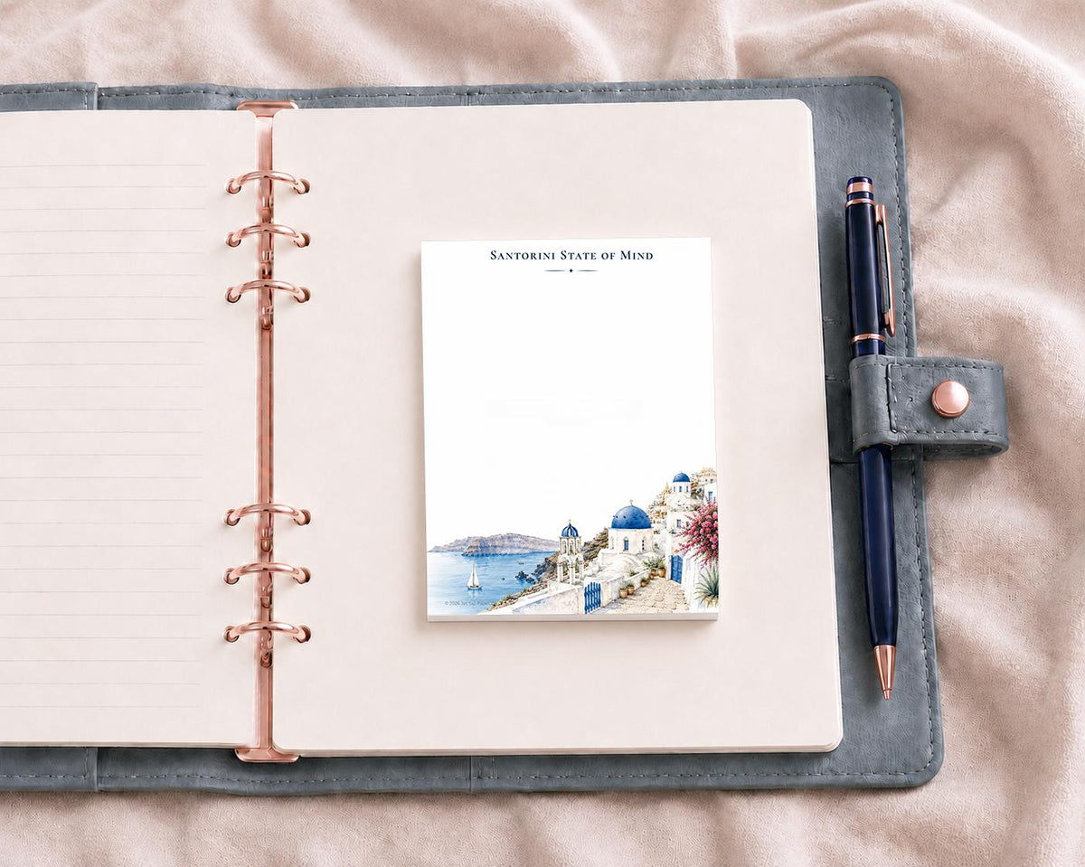 Santorini Watercolor Mini Notepad | Greek Island Travel Memo Pad (Jet Set Paper Co.)