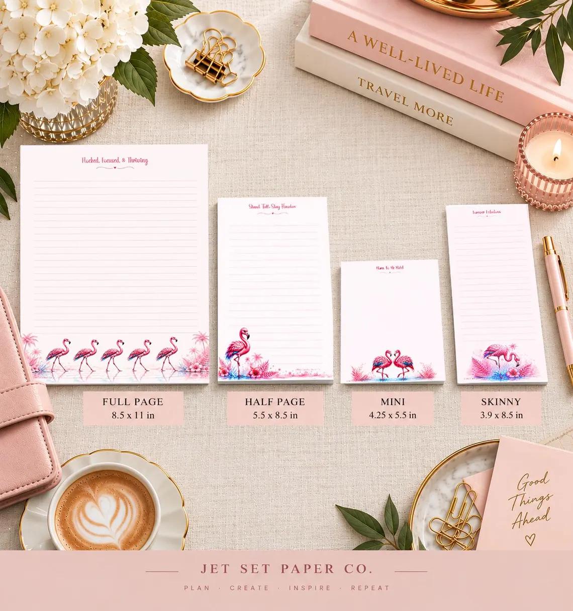 Flamingo Tropical Notepad | Watercolor Paradise Desk Pad (8.5 x 11 inches)