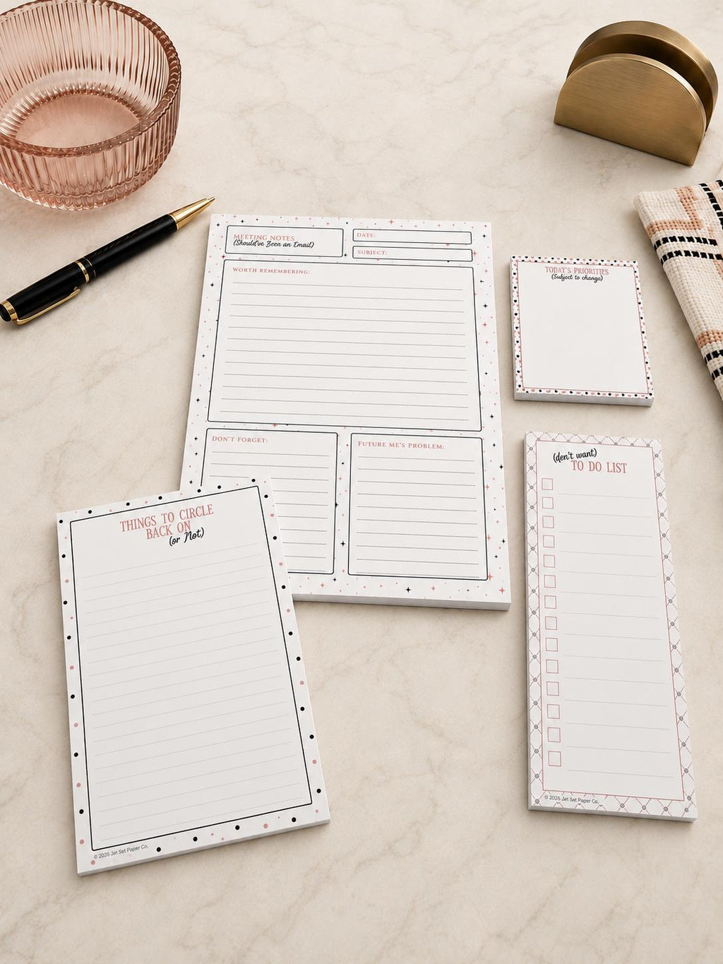 Today's Priorities Notepad | Geometric Trellis Desk Memo Pad (Jet Set Paper Co.)