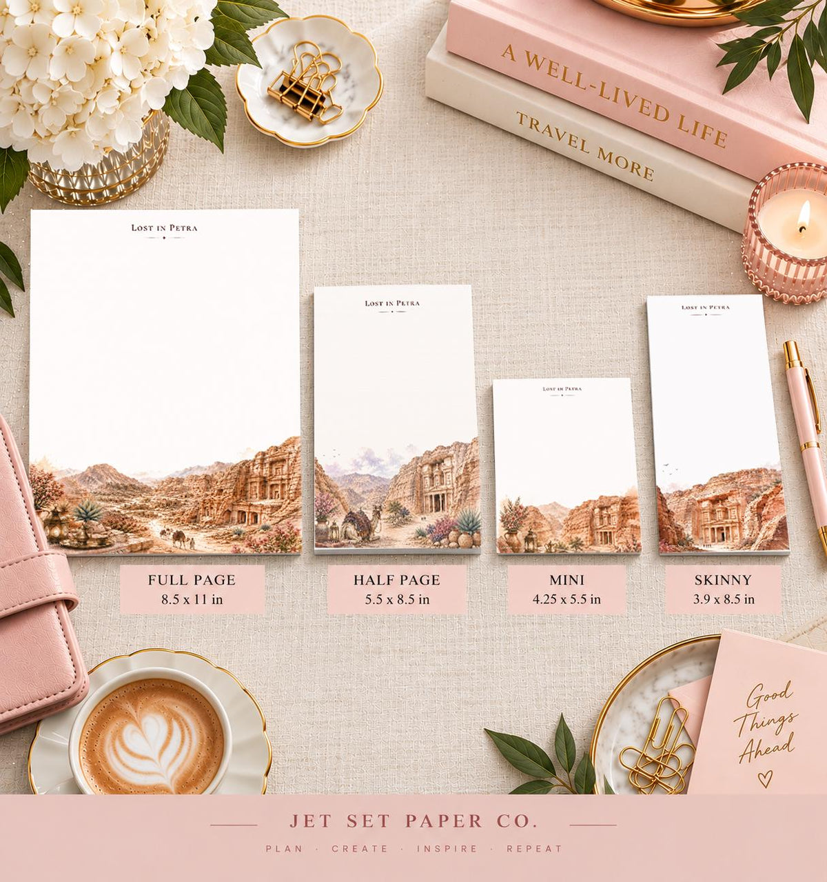 Passport Series Mini Notepad | Lost in Petra Jordan Travel Pad | Al-Khazneh Treasury Watercolor Art