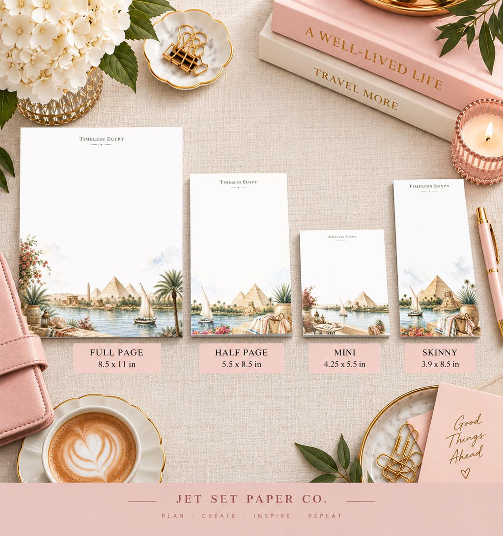 Passport Series Full Page Notepad | Timeless Egypt Travel Pad | Ancient Pyramids Watercolor Illustration