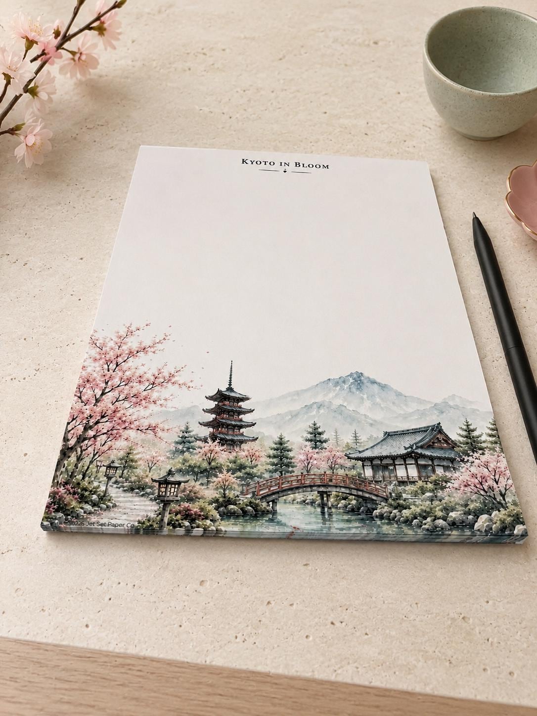Kyoto in Bloom Notepad | Watercolor Japan Travel Desk Pad (8.5 x 11 inches)