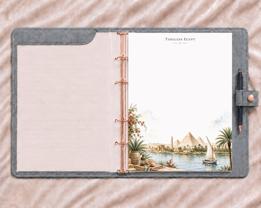 Passport Series Full Page Notepad | Timeless Egypt Travel Pad | Ancient Pyramids Watercolor Illustration