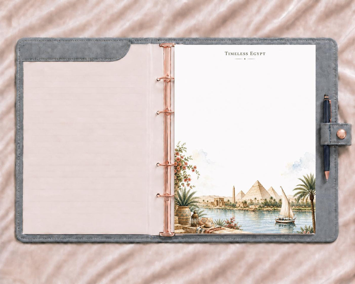 Passport Series Full Page Notepad | Timeless Egypt Travel Pad | Ancient Pyramids Watercolor Illustration