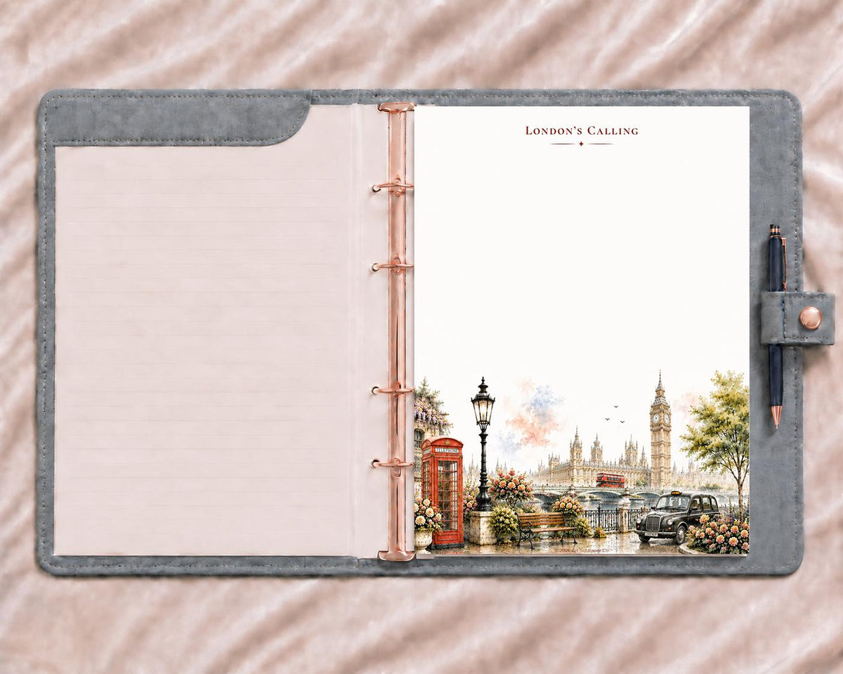 London Travel Notepad | Big Ben, Telephone Box Watercolor Desk Pad (8.5 x 11 inches)