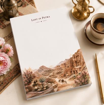 Lost in Petra Jordan Notepad | Al-Khazneh Treasury Watercolor Art (8.5x11 Inch)