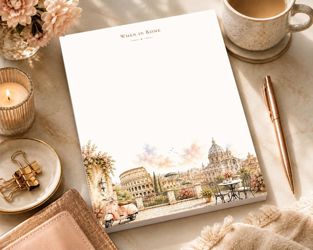 When in Rome Notepad | Watercolor Colosseum Art Desk Pad (8.5 x 11 inches)