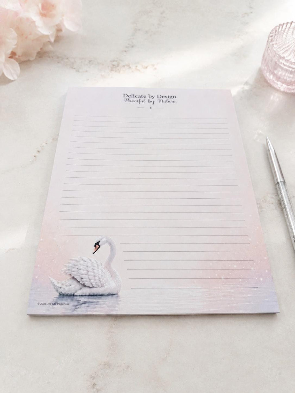 Swan Serenity Notepad | Blush Pink Watercolor Swan Design (8.5 x 11 inches)