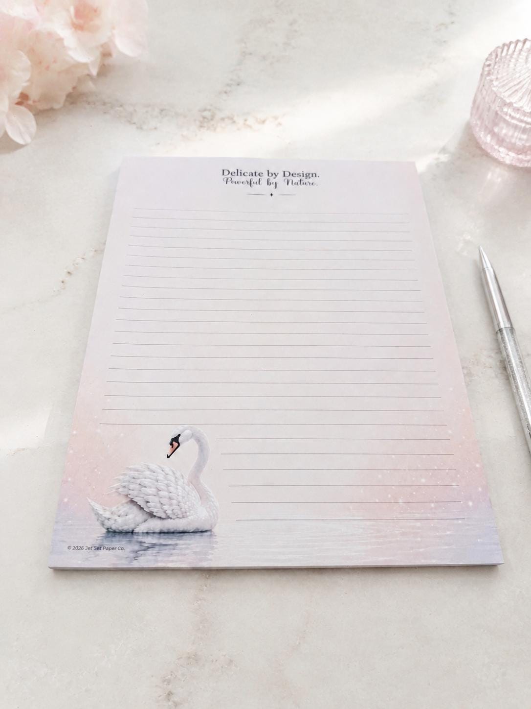 Swan Serenity Notepad | Blush Pink Watercolor Swan Design (8.5 x 11 inches)