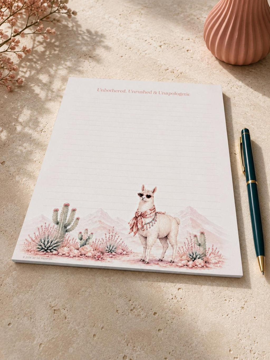 Llama Luxe Full-Page Notepad | Desert Boho Illustration, 8.5x11" Desk Pad