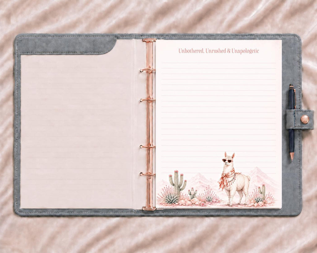 Llama Luxe Full-Page Notepad | Desert Boho Illustration, 8.5x11" Desk Pad