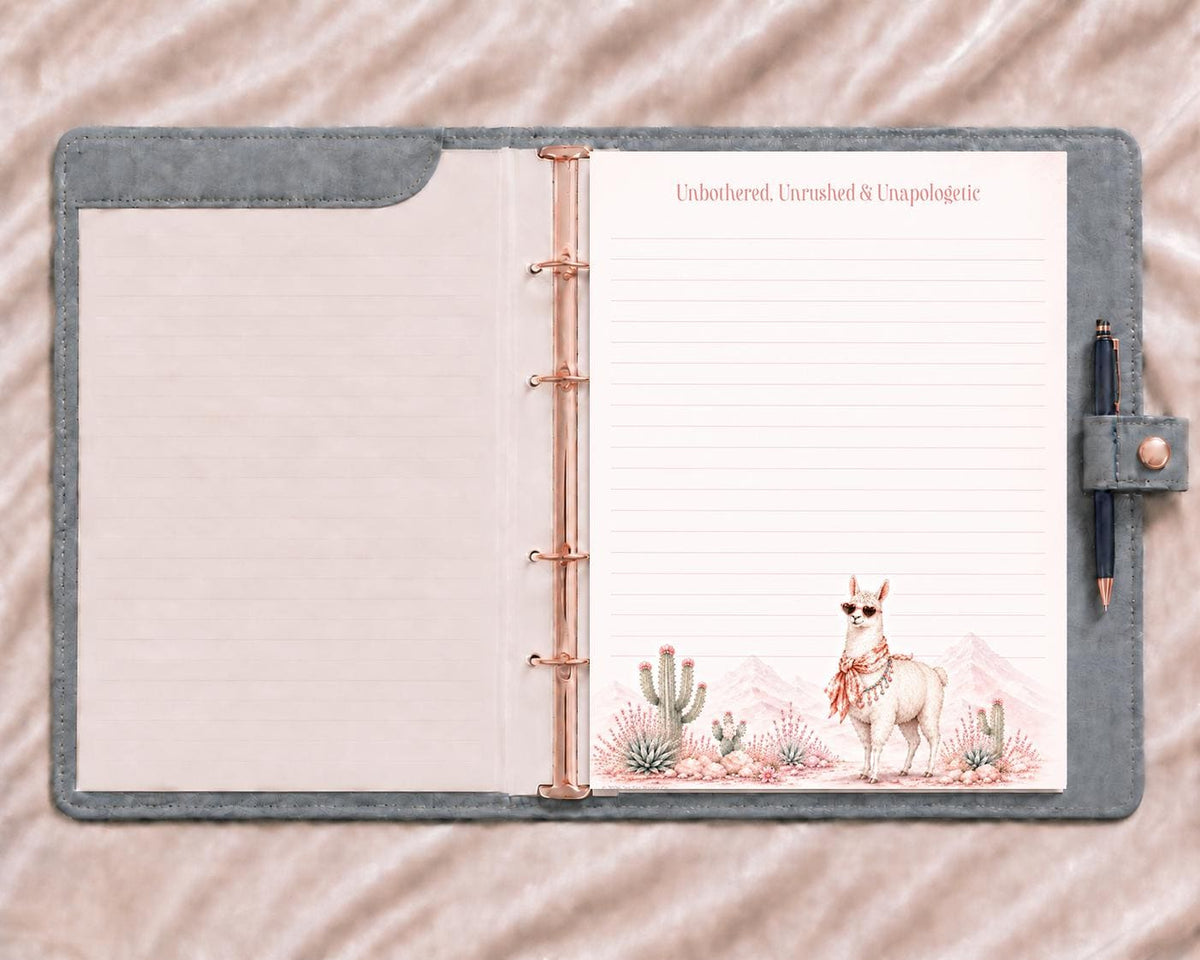 Llama Luxe Full-Page Notepad | Desert Boho Illustration, 8.5x11" Desk Pad