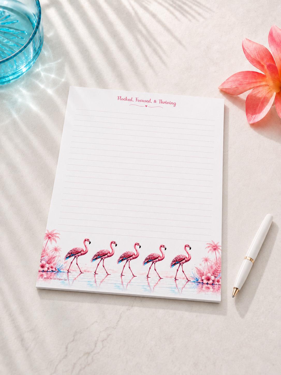 Flamingo Tropical Notepad | Watercolor Paradise Desk Pad (8.5 x 11 inches)