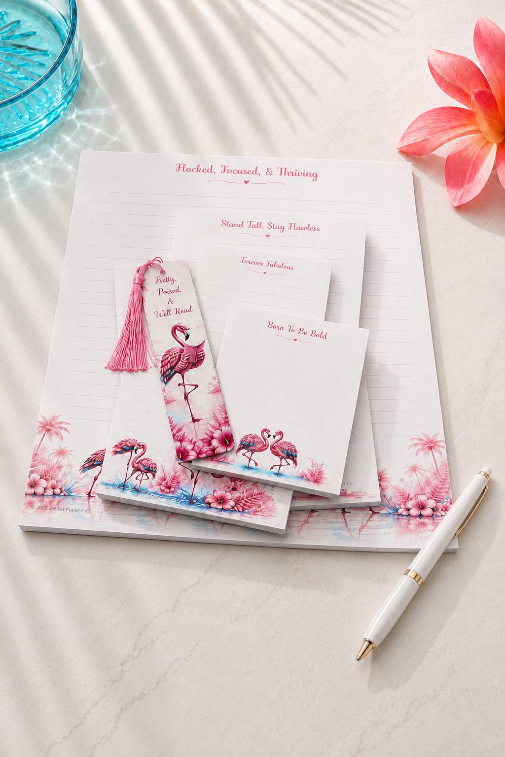Flamingo Tropical Notepad | Watercolor Paradise Desk Pad (8.5 x 11 inches)